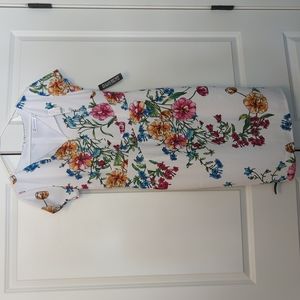 💕👗💕 New York & Company - FLORAL-PRINT SHORT-SLEEVE SPLIT-NECK SHEATH DRESS